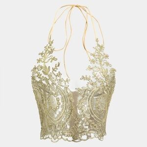 Elegant Lace Halter Top - Gold